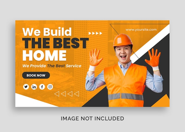 construction agency home repair and service promotional web banner or facebook cover