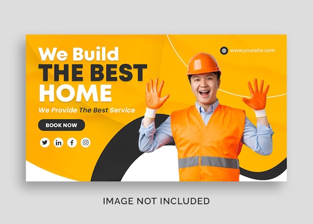 construction agency home repair and service promotional web banner or facebook cover