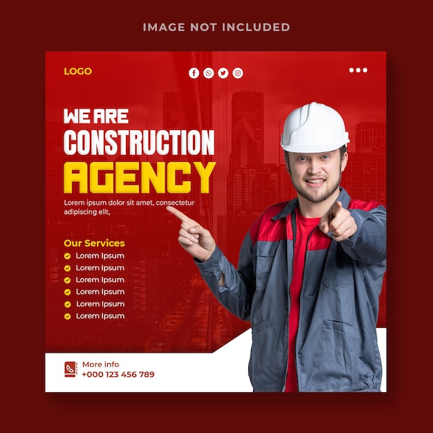 Construction agency social media post banner template