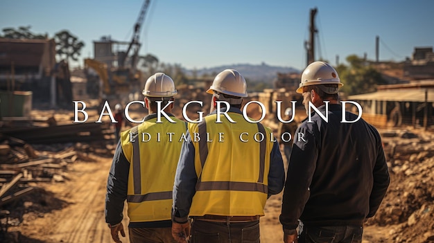 Construction engineer talking to workers at building construction site