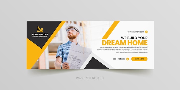 PSD construction facebook cover or social media web banner template