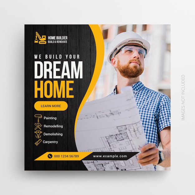 Construction Handyman home repair flyer social media post amp web banner