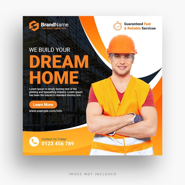 Construction Handyman home repair social media post and web banner template