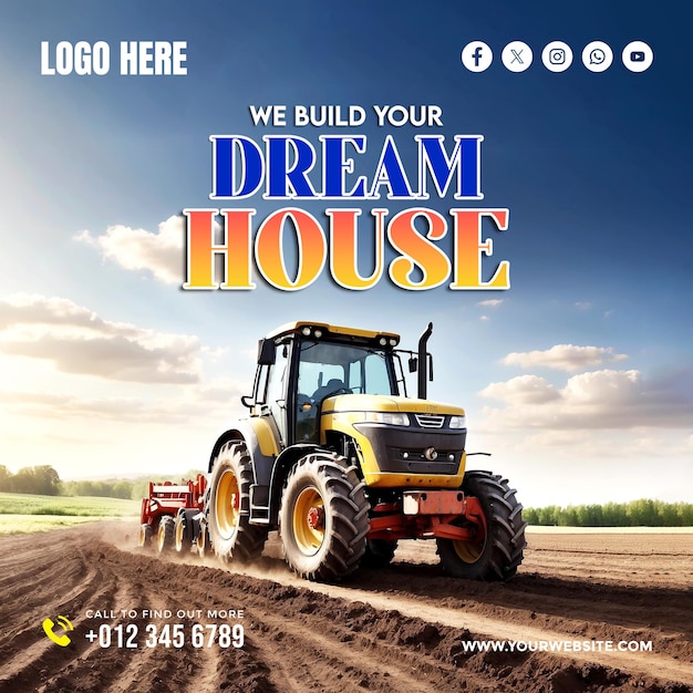 Construction and house services social media banner and poster design template