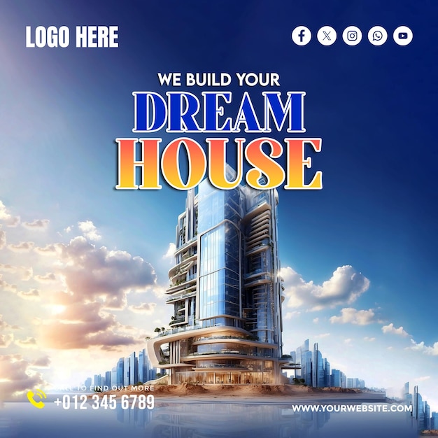 Construction and house services social media banner and poster design template