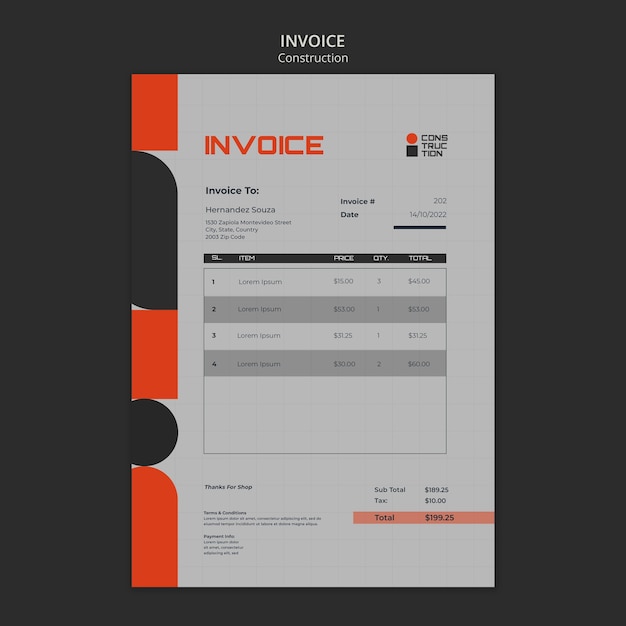 PSD construction project invoice template