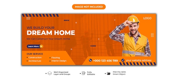 PSD construction and real state agency social media cover template