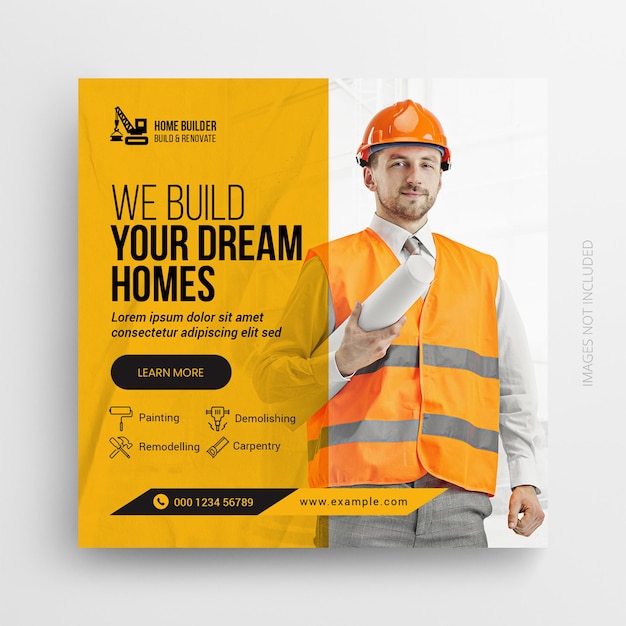 Construction renovation flyer social media post amp web banner template