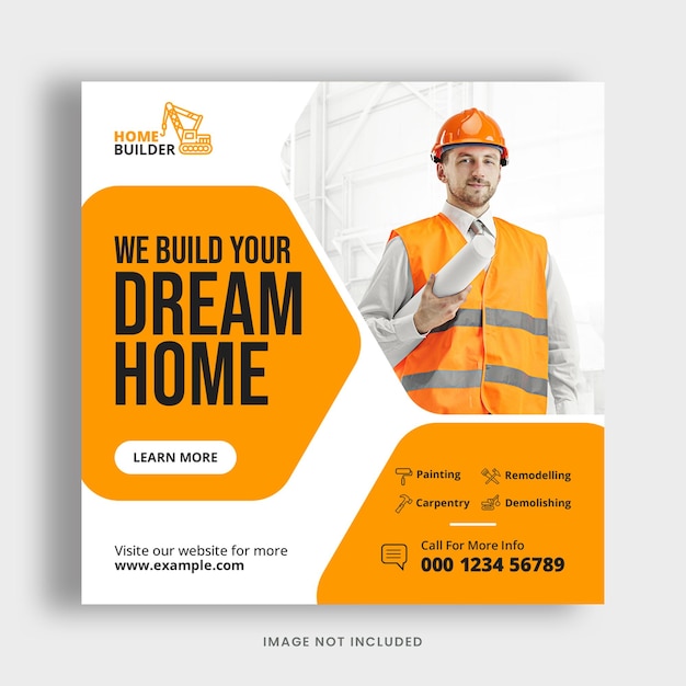 Construction Renovation Home Repair Social Media Post Premium Psd