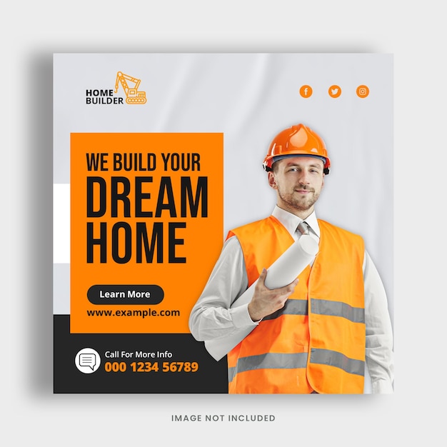 Construction Renovation Home Repair Social Media Post Premium Psd