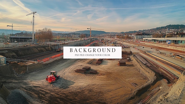 PSD construction site with cranes and buildings against sky background