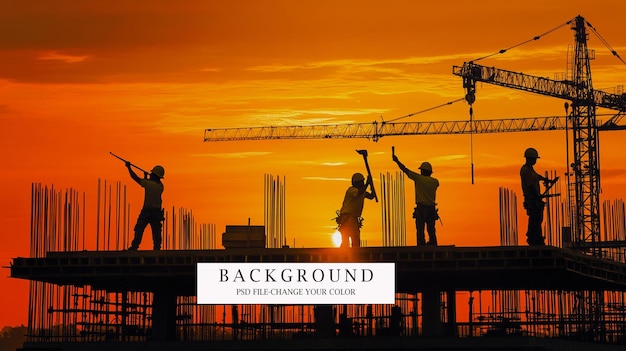 PSD construction site with cranes and buildings against sky background