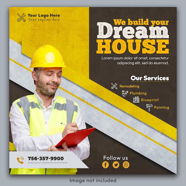 Construction social media flyer template