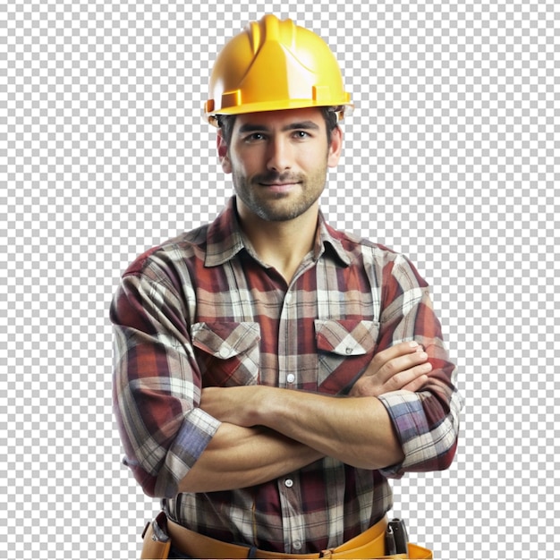 PSD construction worker crossed arms isolated on white background