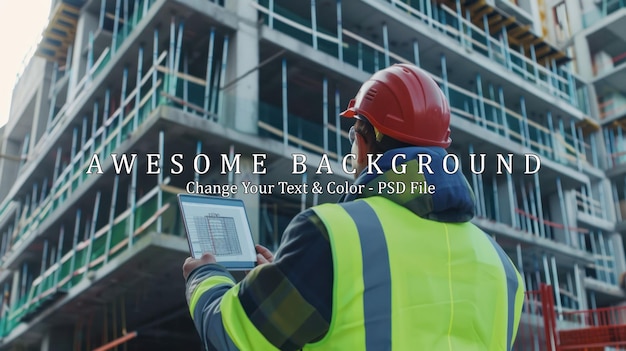 PSD construction worker inspecting building plans