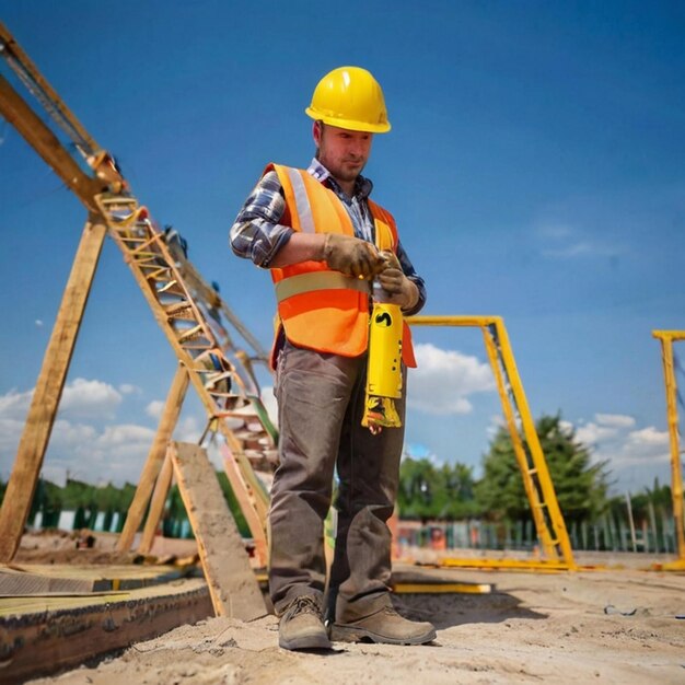 PSD a construction worker is wearing a hard hat and a yellow hard hat