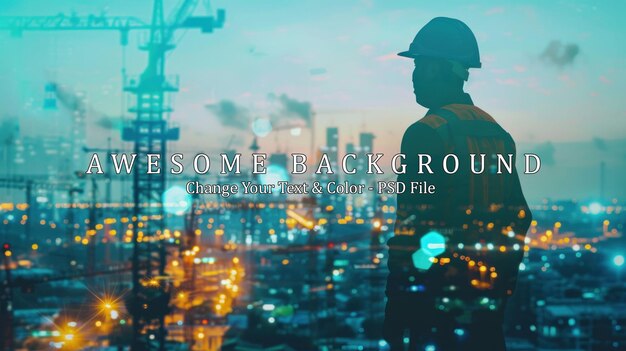 PSD construction worker silhouette with city lights