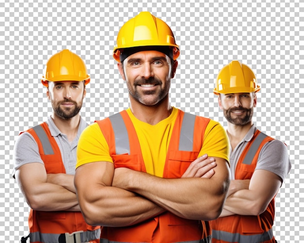 Construction Worker Team of 3 Isolated on Transparent Background