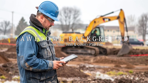 Construction Worker Using Tablet at Construction Site