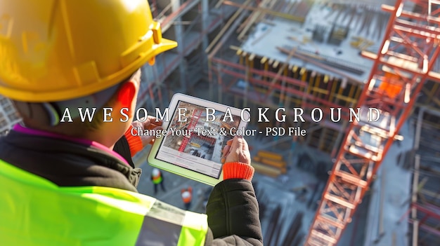 PSD construction worker using tablet