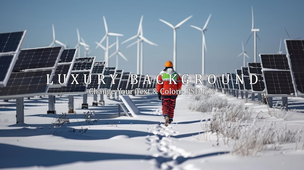 A construction worker walks through a solar field