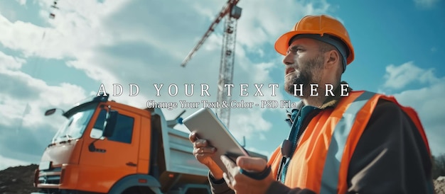 PSD construction worker with tablet