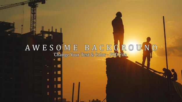 PSD construction workers silhouettes at sunset