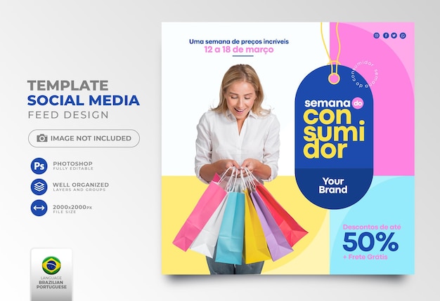 Consumer week social media post in Brazilian Portuguese template design