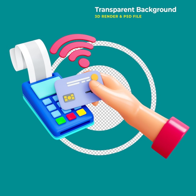 Contactless payment Male hand holding credit card Illustration of wireless mobile payment by credit card 3D hand Illustrations