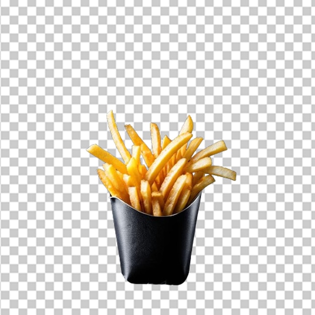 PSD a container of french fries with a black container with a white background