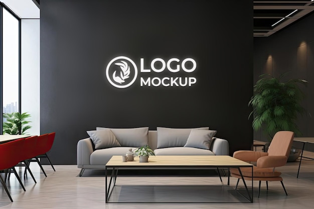 Contemporary Contrast Logo Mockup on Dark Company Wall