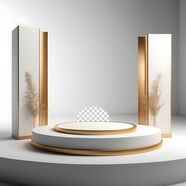 PSD contemporary display podium white and gold with refined lighting