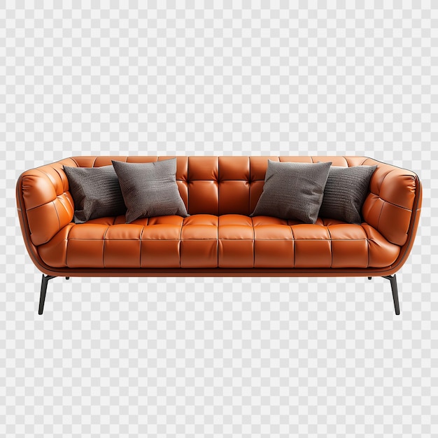 Contemporary Leather Sofa With Cushions and Transparent Background