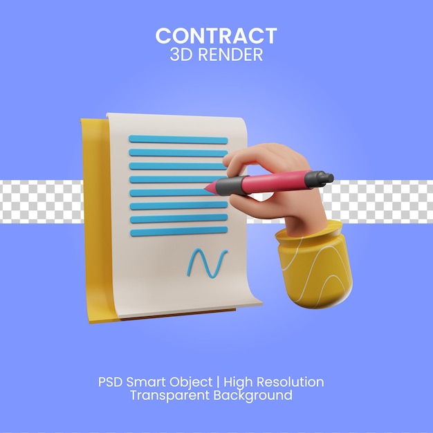 PSD contract 3d render illustration isolated