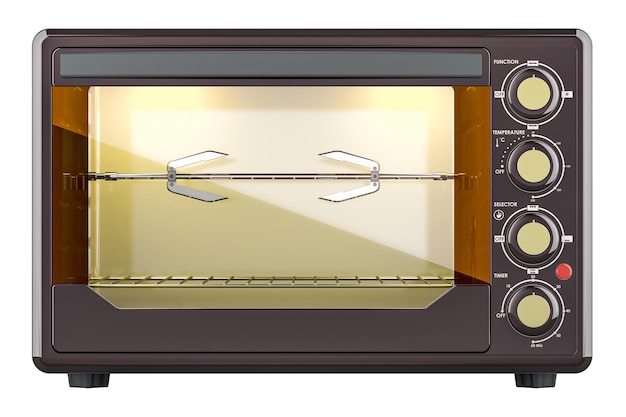 PSD convection toaster oven with rotisserie and grill front view 3d rendering isolated on transparent background