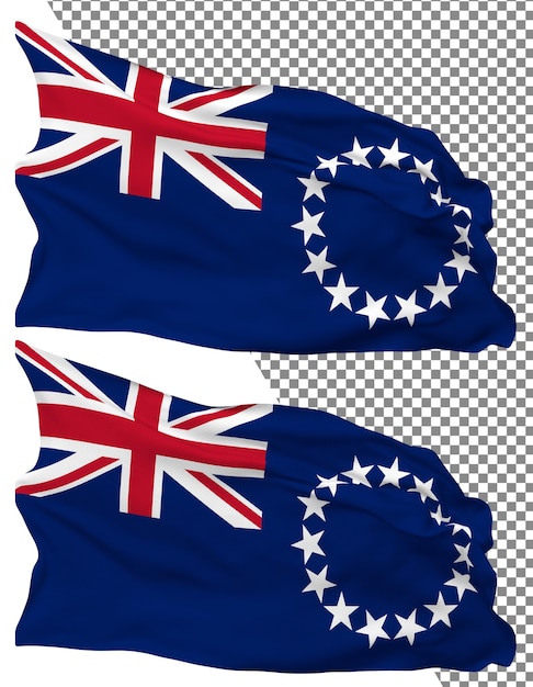 Cook Islands flag wave isolated plain bump texture transparent background 3d rendering