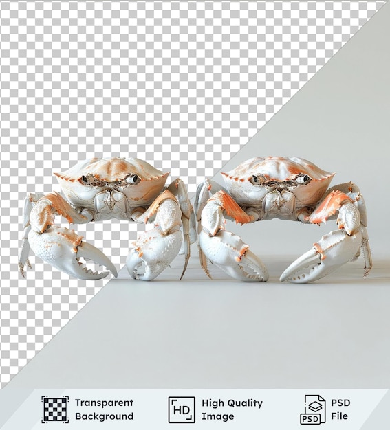 PSD cooked crab legs and crabs on a transparent background with a gray and white wall