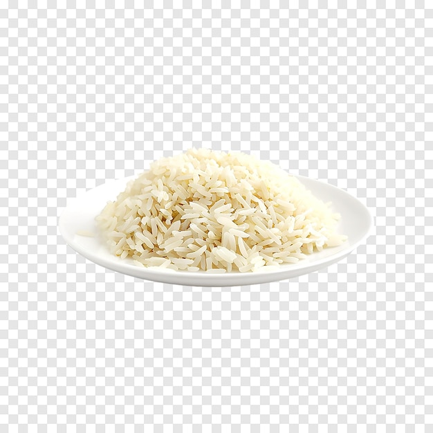 PSD cooked rice in a white plate isolated on a transparent background