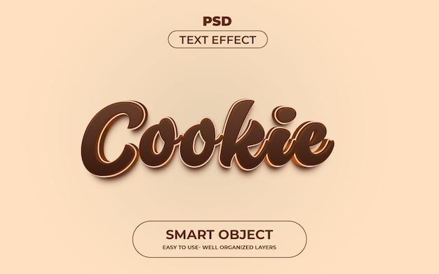 Cookie 3d editable text effect style Premium psd Template with background