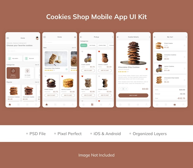 PSD cookies shop mobile app ui kit