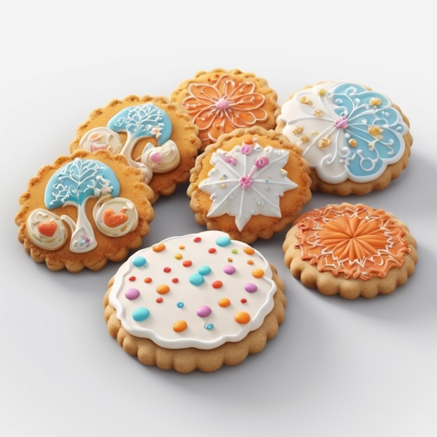 cookies with blue and orange frosting and colorful frosting on them