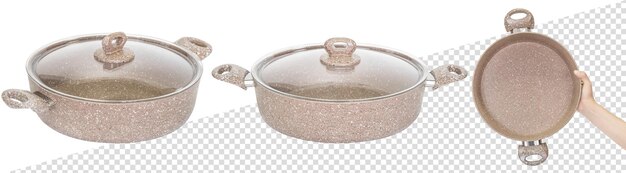 Cooking pot, with a glass lid. Isolated from the background