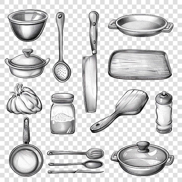 PSD cooking utensils transparent background watercolor clipart