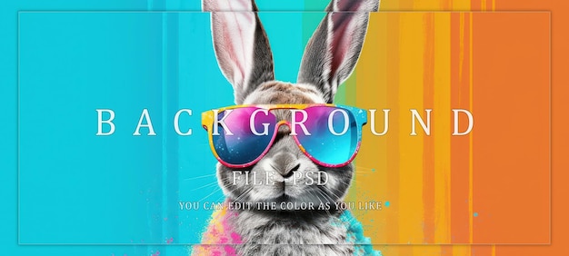 PSD cool bunny with sunglasses on rainbow background