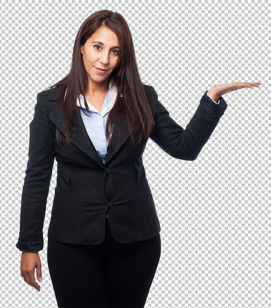 Cool business woman holding something