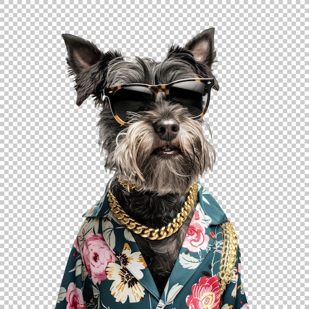 Cool dog with sunglasses and Hawaiian shirt isolated on transparent background