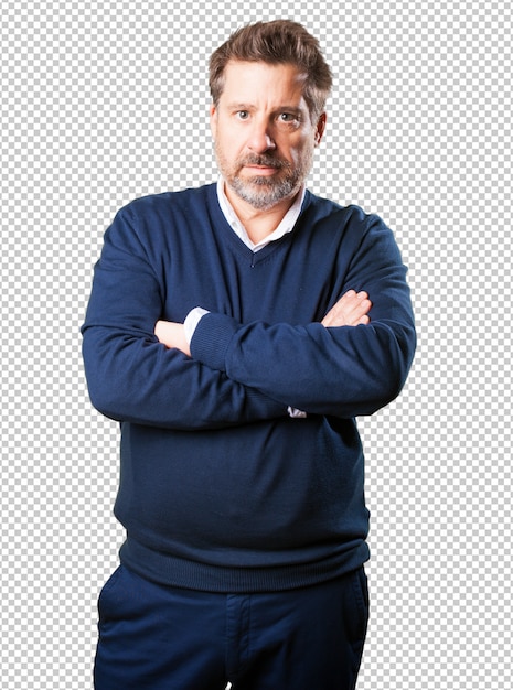 PSD cool mature man crossing arms