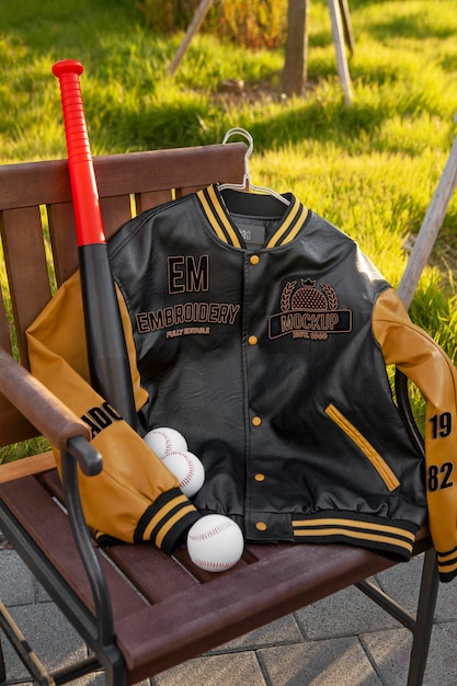 Cool varsity jacket outdoors mockup