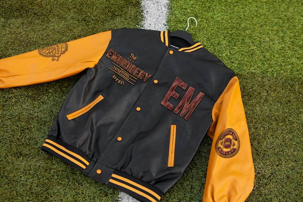 Cool varsity jacket outdoors mockup