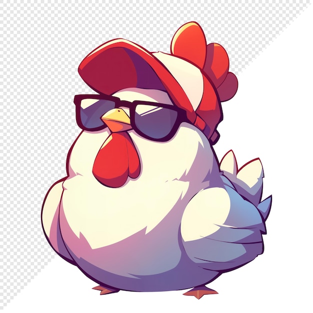 PSD cool white chicken wearing sunglasses and hat